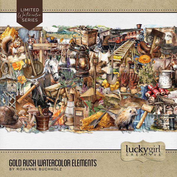 Gold Rush Watercolor Digital Scrapbook Bundle