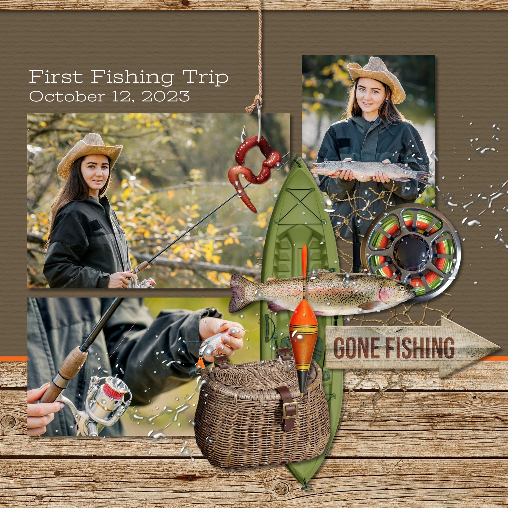 Designed with the avid sportsman or fisherman in mind, this digital art embellishment collection by Lucky Girl Creative includes a variety of fishing elements. Not only is this kit great for fishing pages but it will also be a nice addition to camping, hunting, and outdoor nature adventures such as hikes around the lake, river, or ocean - for both family and for the man in your life.