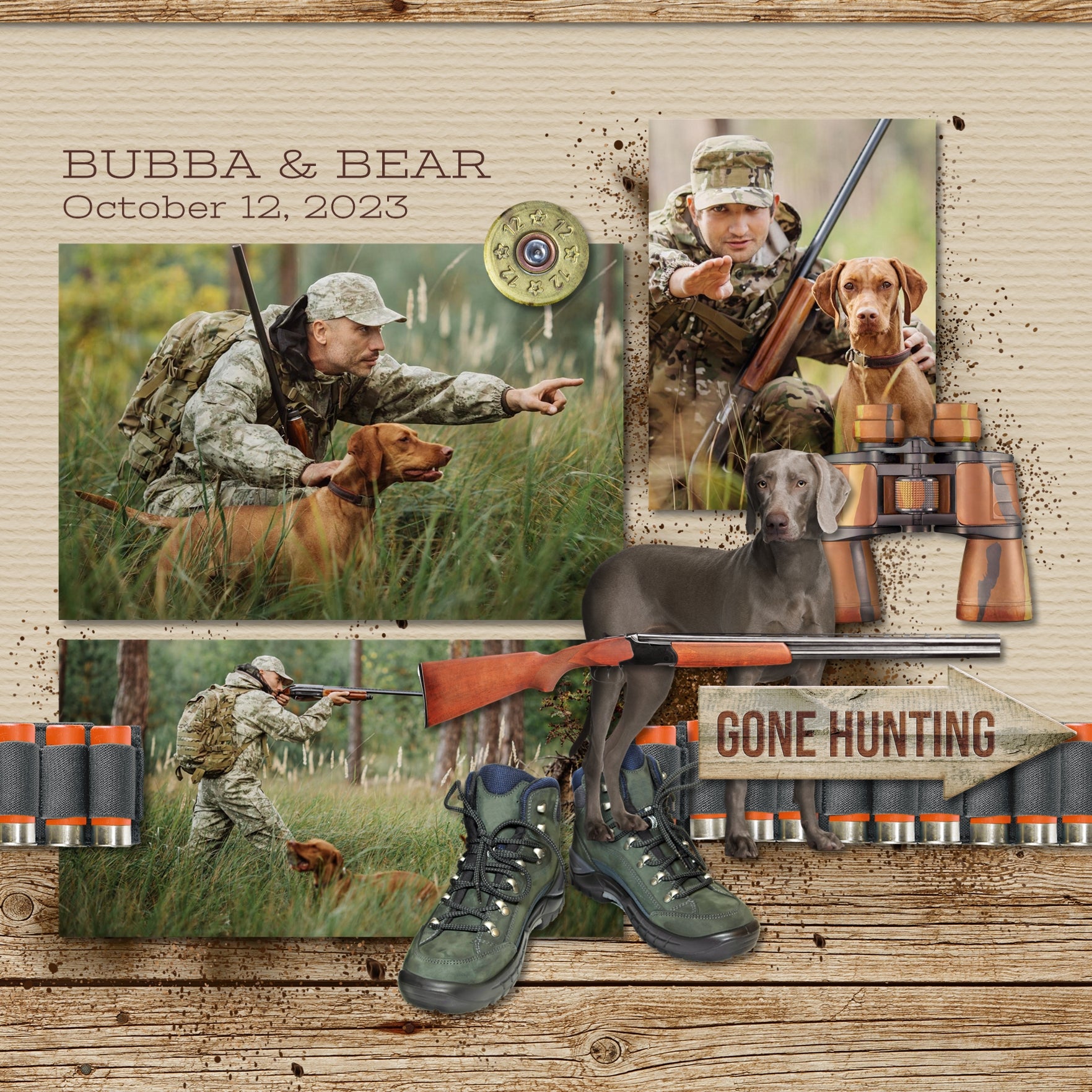Designed with the avid sportsman or hunter in mind, this digital art embellishment collection by Lucky Girl Creative includes a variety of hunting elements. Not only is this kit great for hunting pages but it will also be a nice addition to camping, fishing, and outdoor nature adventures - for both family and for the man in your life.