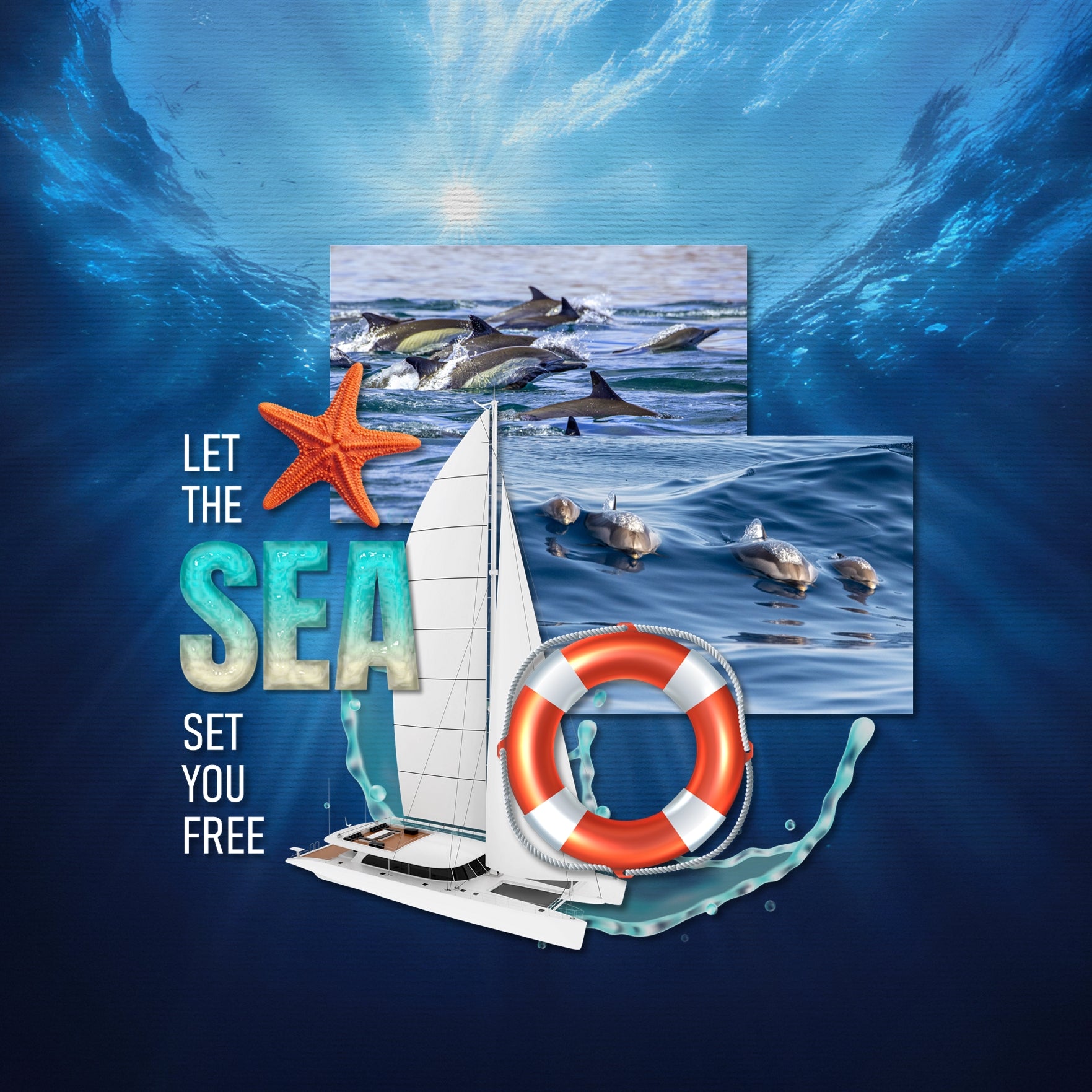 Highlight your vacation memories with these realistic underwater digital art ocean embellishments, papers, masked photo overlays, silhouettes, water splashes, and 2 alpha sets by Lucky Girl Creative. Great for digital scrapbooking holidays to the beach, Great Barrier Reef, Hawaii, the Caribbean Sea, Florida, and other scuba dive, snorkel, and swim adventures. They can even be used for trips to the aquarium, sailing, and boating, too!