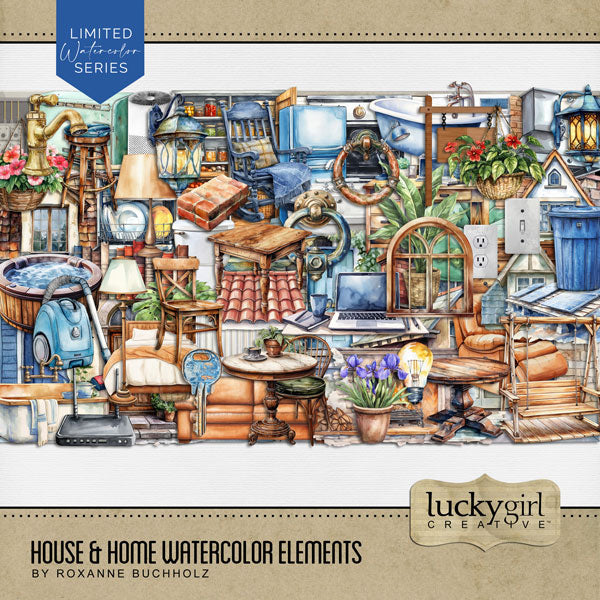 These digital scrapbooking embellishments by Lucky Girl Creative digital art are great for documenting your memories of house, home, family, and friends. Embellishments include air conditioner, Alexa, dishwasher, appliance, oven, stove, refrigerator, washing machine, laundry basket, bath tub, faucet, sink, tile, toilet, bean bag, bed, bookcase, book, brick, chimney, internet router, computer, door, door knocker, roof, dormer, curtains, drapes, electrical outlet, light switch, plugs, fireplace, and more.