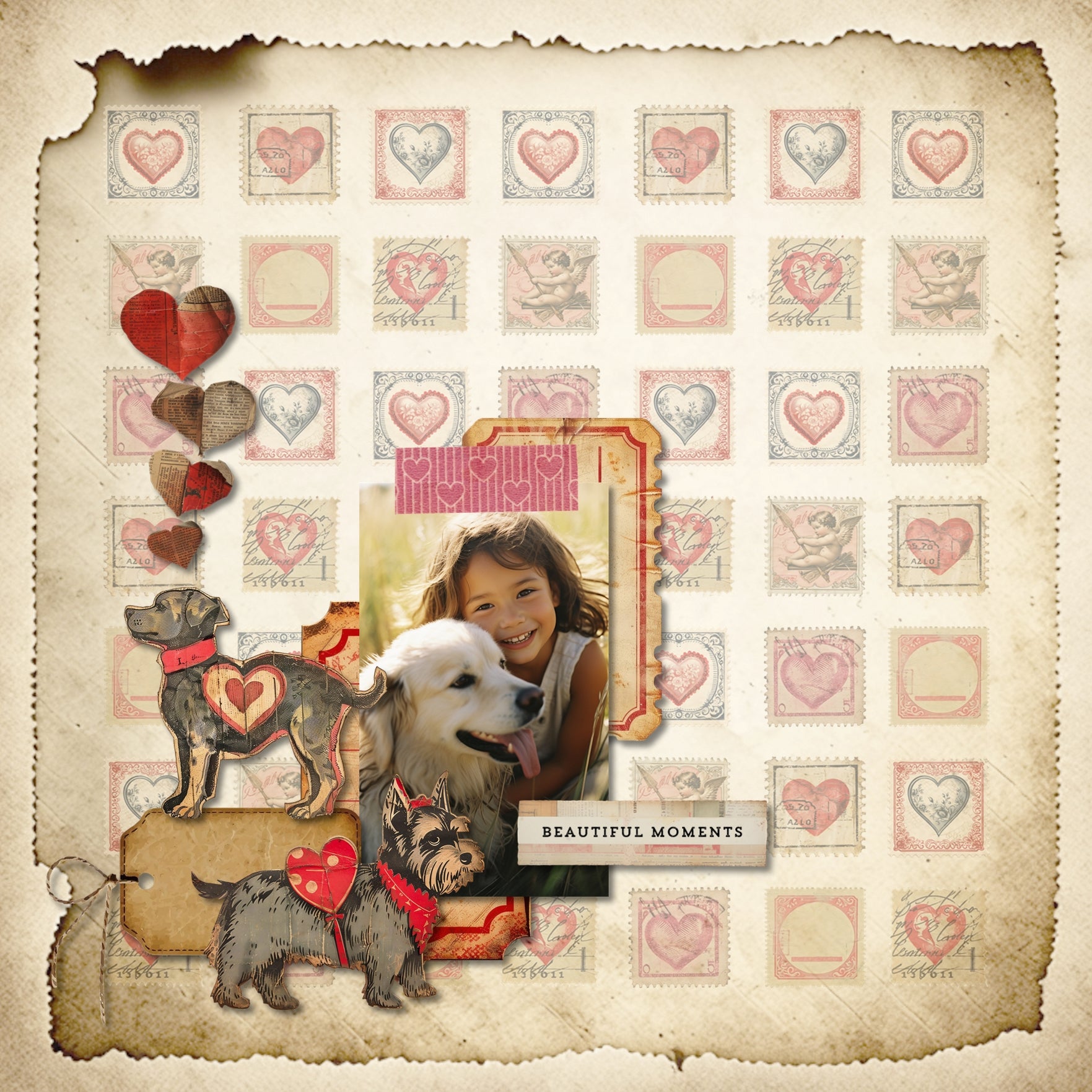 Junk Journal Valentine Scraps Digital Scrapbook Kit
