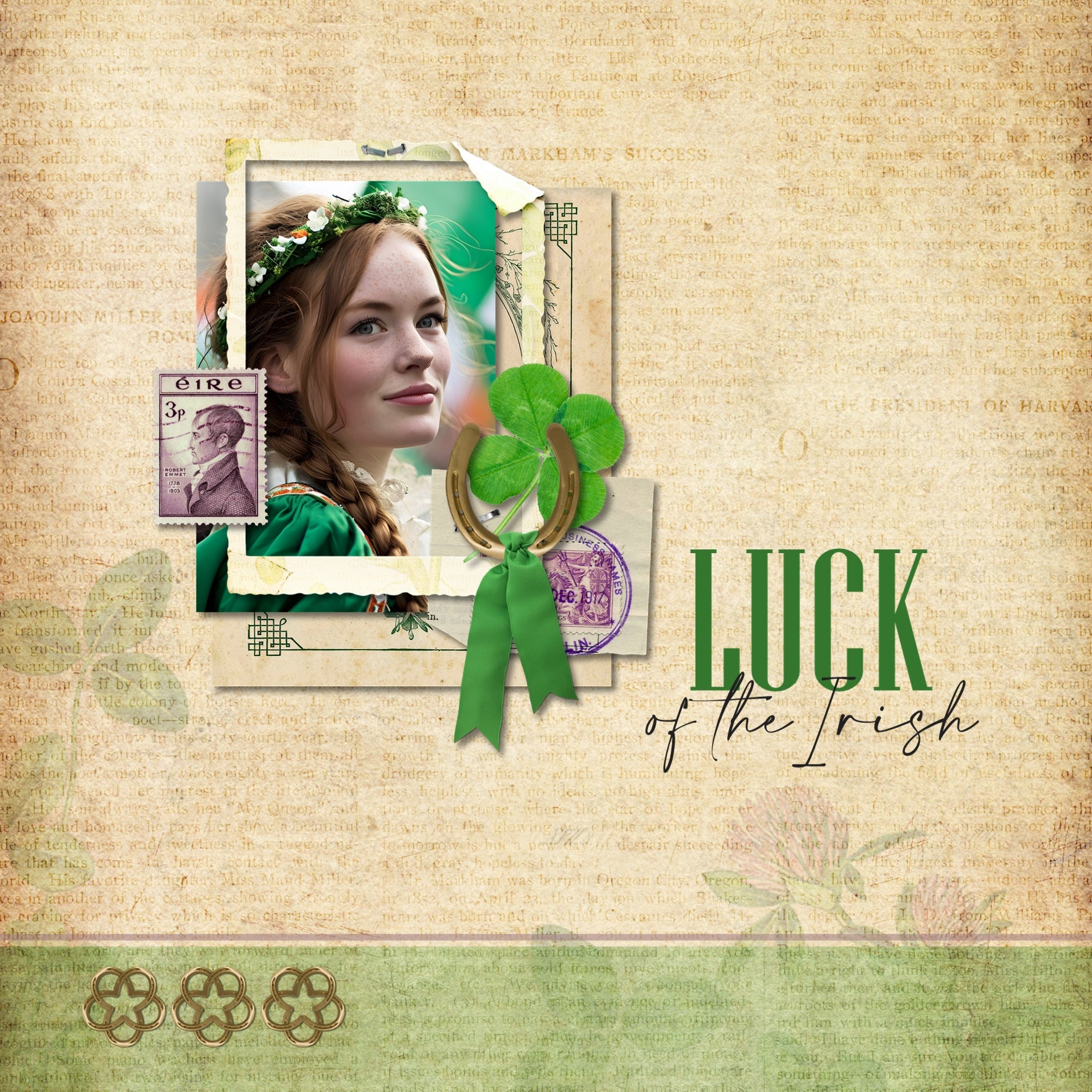 This is your lucky day! Filled with digital art elements of luck and vintage Irish memorabilia, this collection will help you document your St. Patrick's Day celebrations, Irish family history projects, and vacations to Ireland.