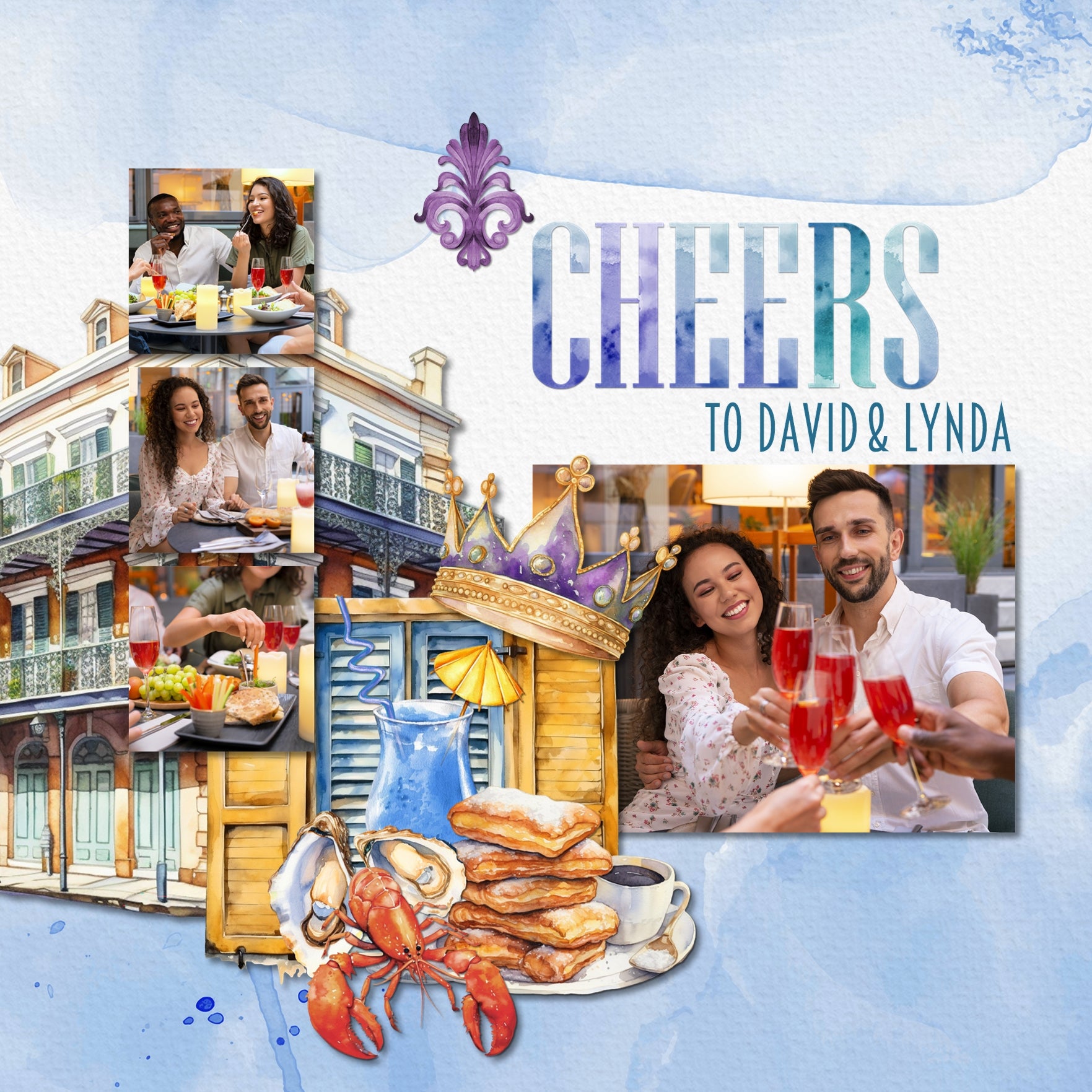 Add these festive photo clusters by Lucky Girl Creative digital art to all your digital scrapbooking pages celebrating the carnival, circus, a parade, or Mardi Gras holiday party in New Orleans! Create your layouts in a fast and easy fashion! This kit is included in the Mardi Gras Watercolor Bundle.