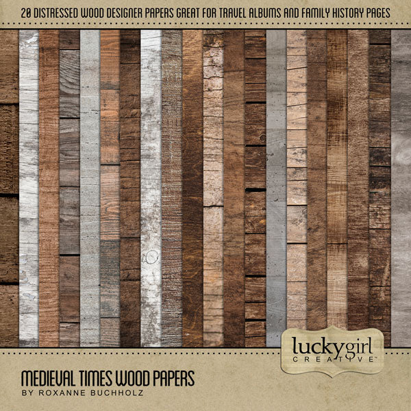 Great for genealogy and family history albums, trips to Renaissance Fairs or Medieval Faire Festivals, and vacations to Europe and other historic sites, these beautiful realistic digital scrapbooking papers by Lucky Girl Creative are the perfect accent for your digital scrapbooking page backgrounds. In addition, these digital papers would be a nice addition to outdoors and nature pages, too!