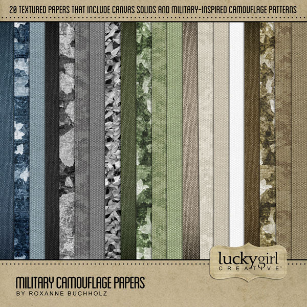 This modern Military Digital Scrapbook Kit by Lucky Girl Creative has everything you need to celebrate and honor your favorite soldier or military hero - no matter what country you're from. Each element is unique and perfect for telling your modern day or genealogy story.