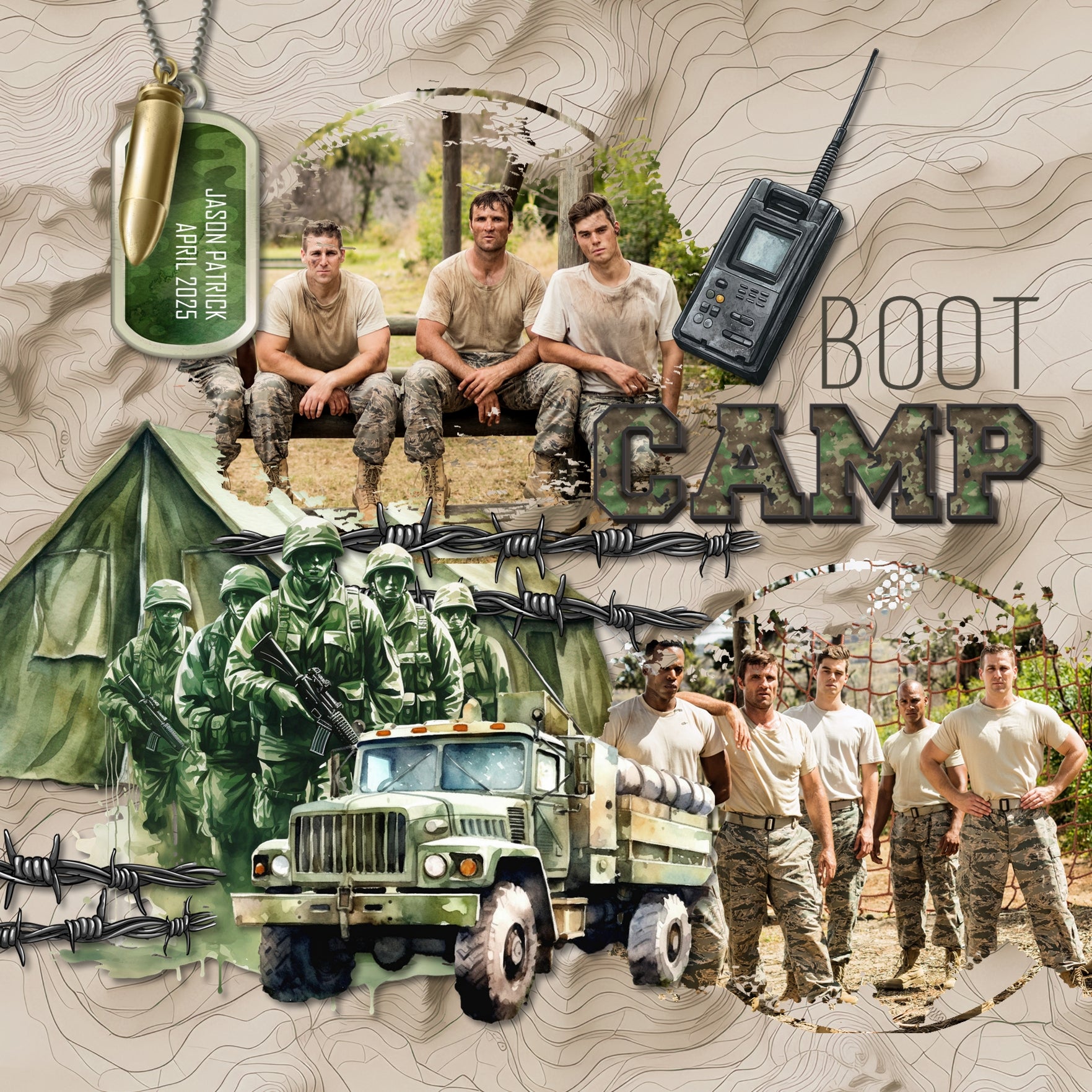 These watercolor embellishments, topographic papers, grunge easy masks, and camo alpha set by Lucky Girl Creative digital art are packed with action and adventure. Perfect for honoring the Armed Forces, Veteran's Day, Independence Day, 4th of July, and other patriotic and freedom ceremonies. The collection was inspired by all branches of the military including Army, Navy, Air Force, Marines, Coast Guard, and Space Force. Embellishments include aircraft carrier, camo, camouflage, ship, aircraft, and more.