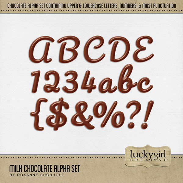 Showcase your favorite desserts, restaurants, recipes, and cookbook favorites with these fun digital scrapbooking alphabet letters, numbers, and punctuation by Lucky Girl Creative digital art great for creating one-of-a-kind page titles. Great for baking, sweet treats, and more! This alpha set consists of a full set of digital art uppercase letters A-Z, numbers 0-9, and most punctuation. This alpha set is available as individual embellishments only. This Alpha Set is NOT included in any bundle.