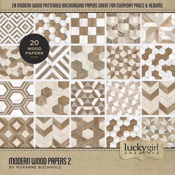 Add these bold and modern wood patterned background papers by Lucky Girl Creative digital art to all your digital scrapbooking pages. Great for mixing-and-matching on your everyday projects.