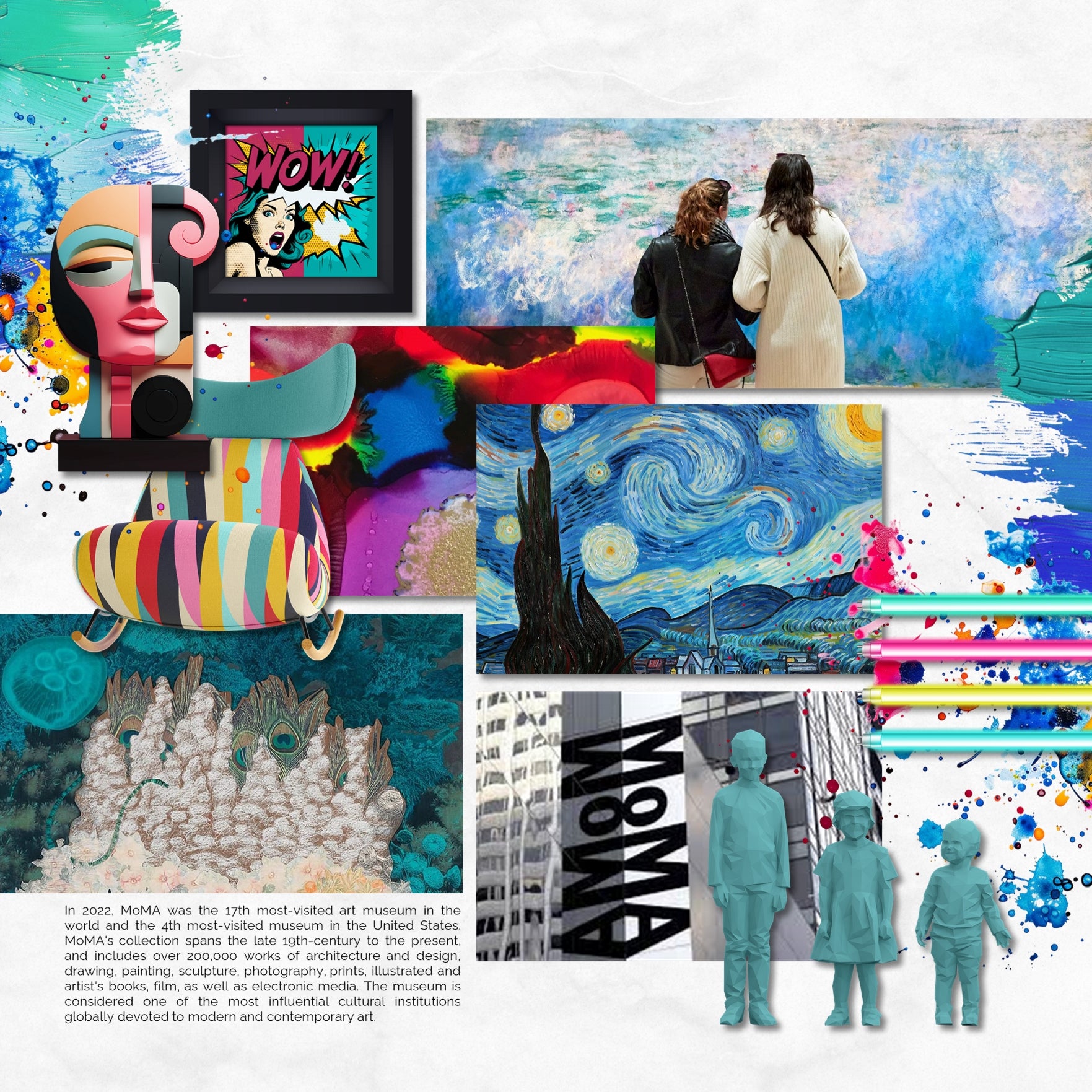 Beautifully curated by Lucky Girl Creative digital art, the Museum Modern digital scrapbook kit features realistic modern art gallery pieces including paintings, sculpture, architecture, furniture, and posters. Perfect for documenting school field trips to the museum, vacations to modern art sites, travel, children's artwork, hobbies, and more! Embellishments include framed modern art, astronaut, abstract, colorful brain, Cubism, Pop Art, and more.