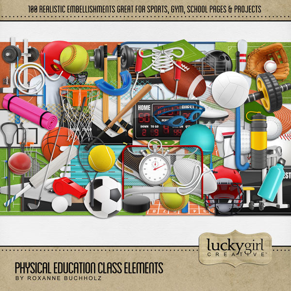 Sports, sports, and more sports! Have fun with this physical educational, phys ed, and school gym class digital art kit by Lucky Girl Creative. From school sports to weight training, this kit has everything you need to tell your child's story.