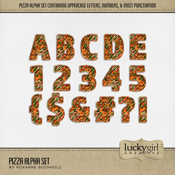 Showcase your favorite food, meals, restaurants, recipes, and cookbook favorites with these fun digital scrapbooking alphabet letters, numbers, and punctuation by Lucky Girl Creative digital art great for creating one-of-a-kind page titles. Great for Italian restaurants, trips to Italy, and family pizza nights!