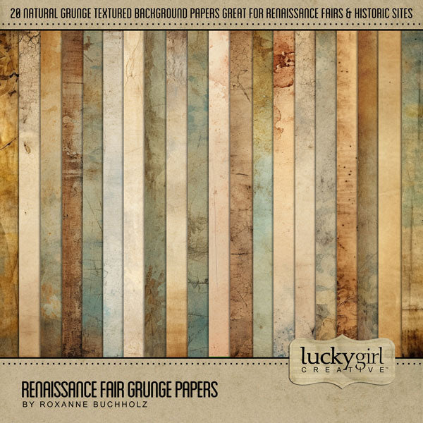 Great for genealogy and family history albums, Renaissance Fairs or Medieval Faire Festivals, and trips to Europe and other historic sites, these beautiful digital art grunge plaster papers by Lucky Girl Creative are the perfect backgrounds for your realistic digital scrapbooking pages.