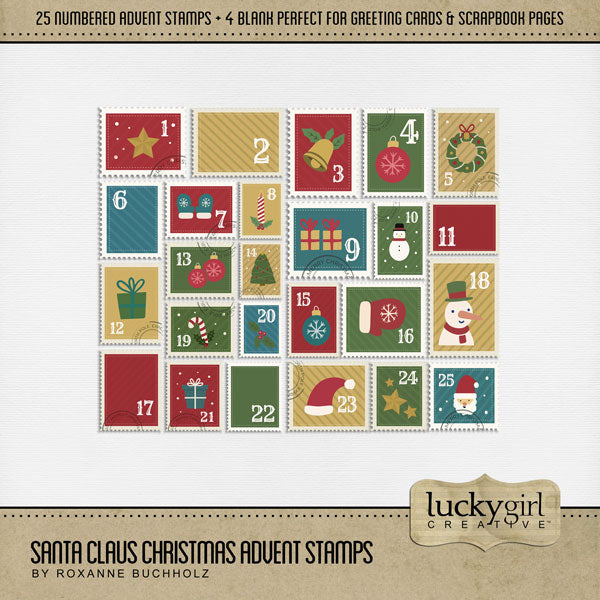 Santa Claus Christmas Advent Stamps Digital Scrapbook Kit