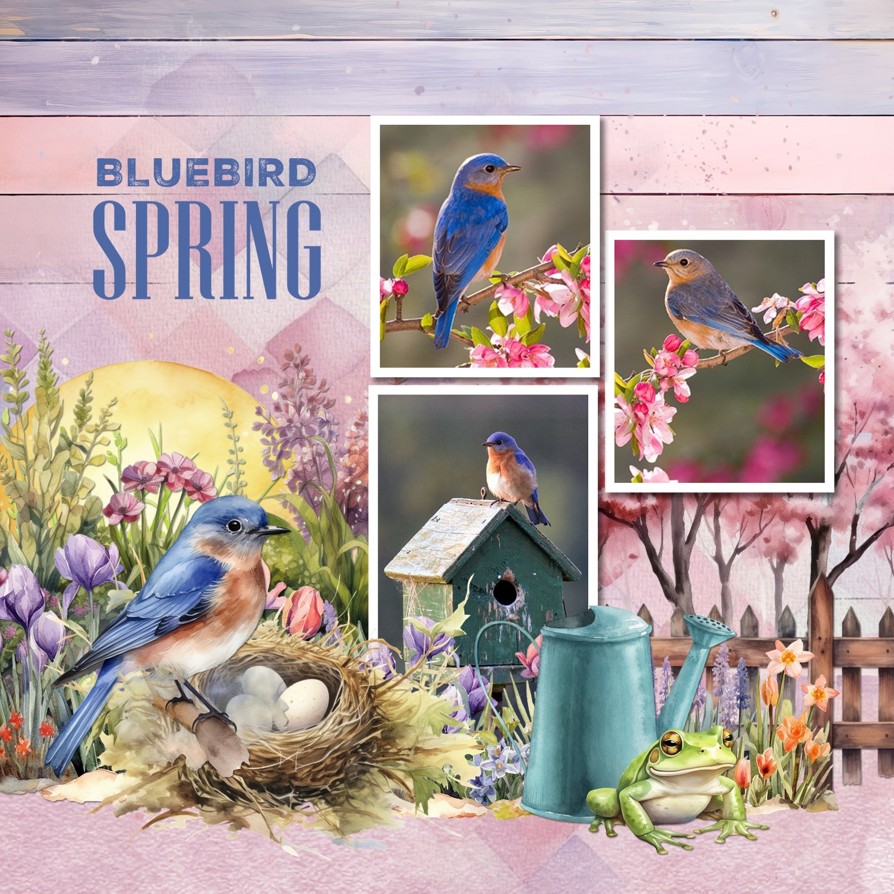 Add these beautiful watercolor Easter embellishments by Lucky Girl Creative digital art to all your digital scrapbooking pages. Great for all your spring and Easter pages, greeting cards, and holiday decor. Embellishments include bluebird, bird, birdhouse, chick, chicken, finch, bird nest, bunny, rabbit, hare, Easter eggs, honey bee, ladybug, sheep, lamb, banner, bunting, flags, basket, branch, buds, carrot cake, clouds, umbrella, cookies, chocolate dipped strawberry, cake, white egg, dyed eggs, and more.