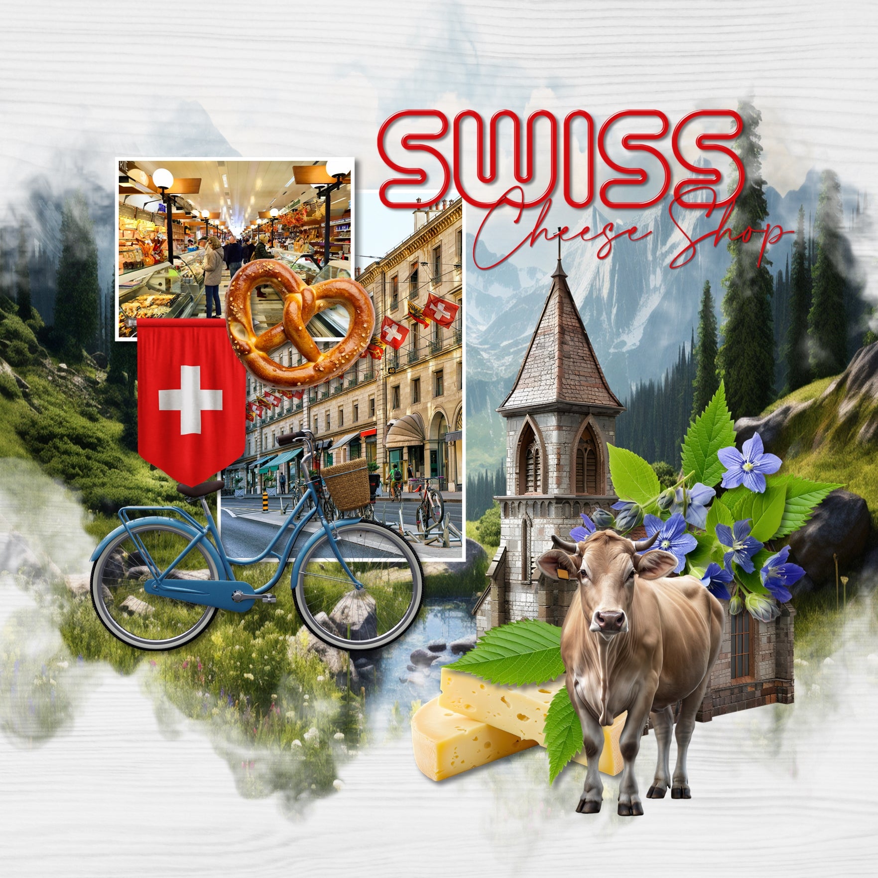 Switzerland Outline Alpha Digital Scrapbook Kit