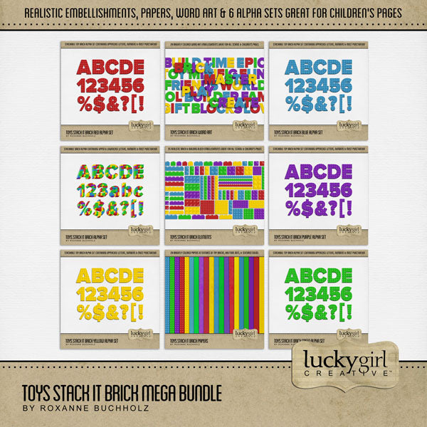 Toys Stack It Brick Elements Digital Scrapbook Kit