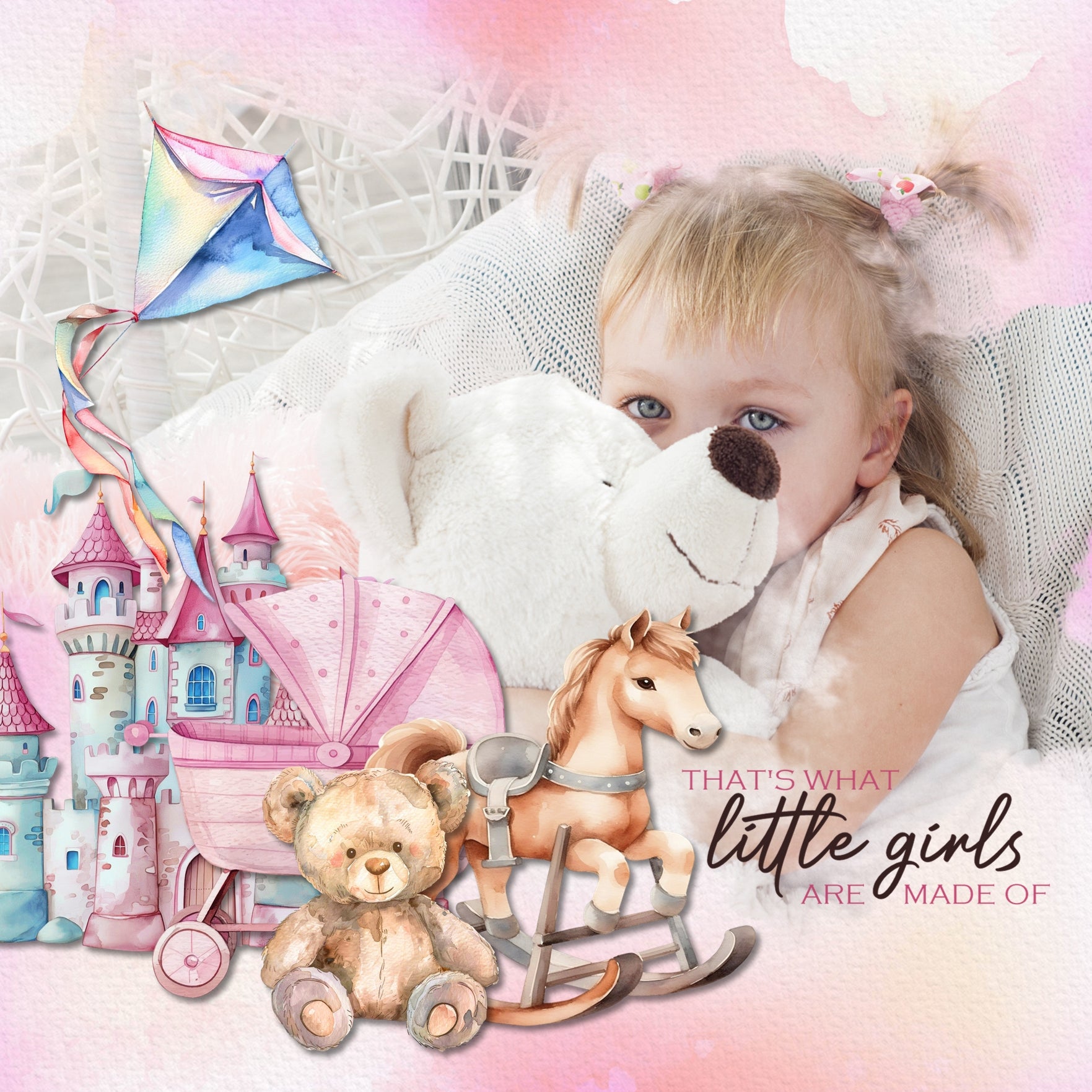 Toys, toys, toys! Have fun documenting your favorite childhood memories with these fun watercolor toy embellishments and pretty papers by Lucky Girl Creative digital art. Great for boys or girls - from baby, toddler, child, tween, and teen! Embellishments include airplane, plane, pet, gecko, lizard, arcade game, watercolor paint, artist, canvas, astronaut, ribbon, award, prize, baby carriage, backpack, bean bag chair, bicycle, tricycle, bike, blocks, chess pieces, board game, bounce house, and more.