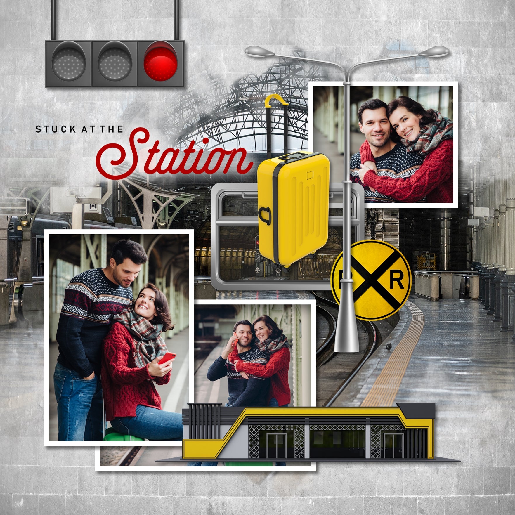 Choo-Choo! These fun digital scrapbooking embellishments by Lucky Girl Creative digital art are your ticket to ride on any page featuring train travel, railroad adventures, subway, tram, cable car, metro, and locomotive museums. Embellishments include chain link fence, barrier, handrail, turnstile, bridge, building, train station, caboose, engine, conductor cap, hat, open carrier, coal car, forklift, container, steam engine, engineer headset, and more.