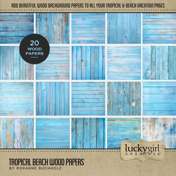 Add these beautiful blue weathered wood panel background papers by Lucky Girl Creative digital art to all your digital scrapbooking pages. Great for all your summer, beach, island, and other tropical vacations. This kit is NOT included in any bundle.