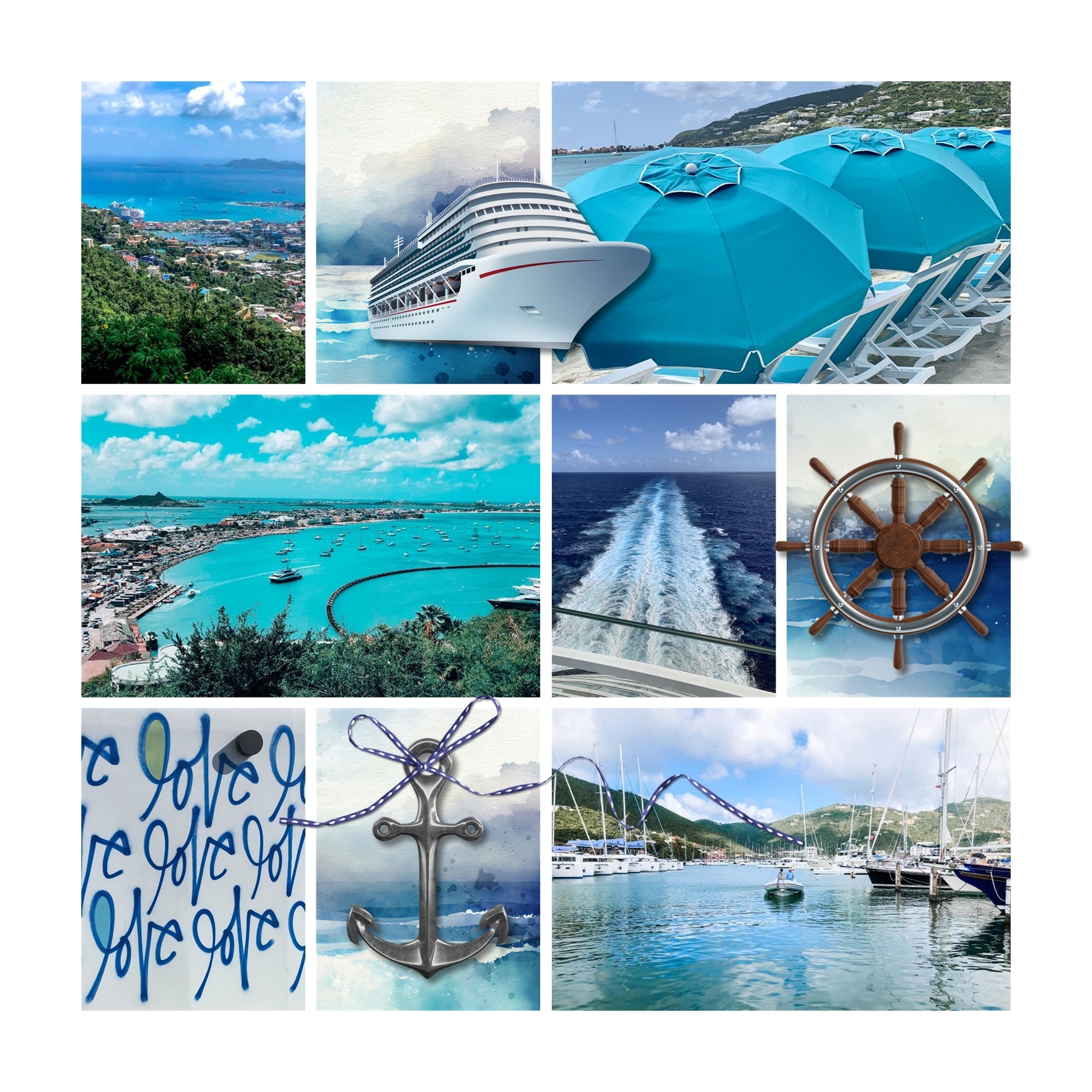 Highlight your tropical vacation and cruise ship excursion memories with these beautiful realistic digital embellishments and watercolor papers by Lucky Girl Creative. Great for holidays to Hawaii, the Caribbean, Florida, California, cruise ship adventures, and beach vacations.