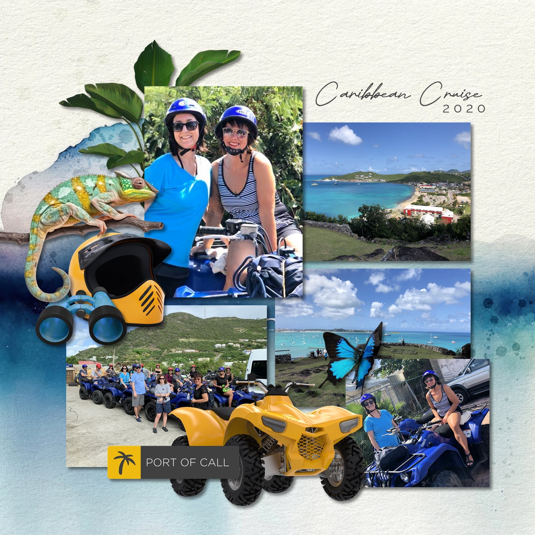 Tropical Cruise Watercolor Papers Digital Scrapbook Kit