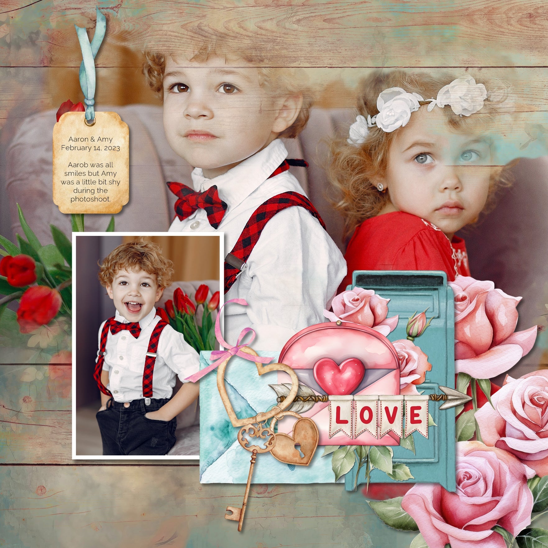 Valentine Watercolor Digital Scrapbook Bundle