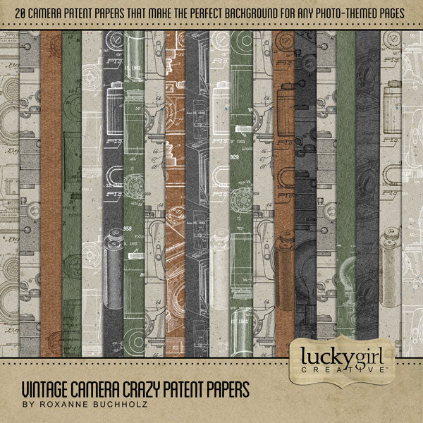 Vintage Camera Crazy Patent Papers Digital Scrapbook Kit