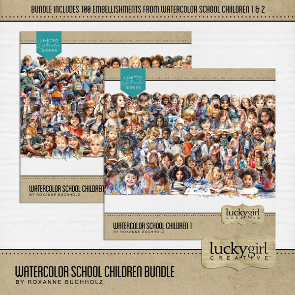 Celebrate the young, primary school children and elementary school kids in your life with these modern young school students by Lucky Girl Creative digital art showcasing various race diversity BIPOC boys and girls in a beautiful watercolor style. Common ethnic peoples include White, Caucasian, Hispanic, Latino, Black, African American, Asian, and Native American. Embellishments include the boy, girl, friends, and more! This kit is included in the Watercolor School Children Bundle.