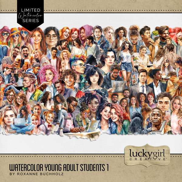 Watercolor Young Adult Students Digital Scrapbook Bundle