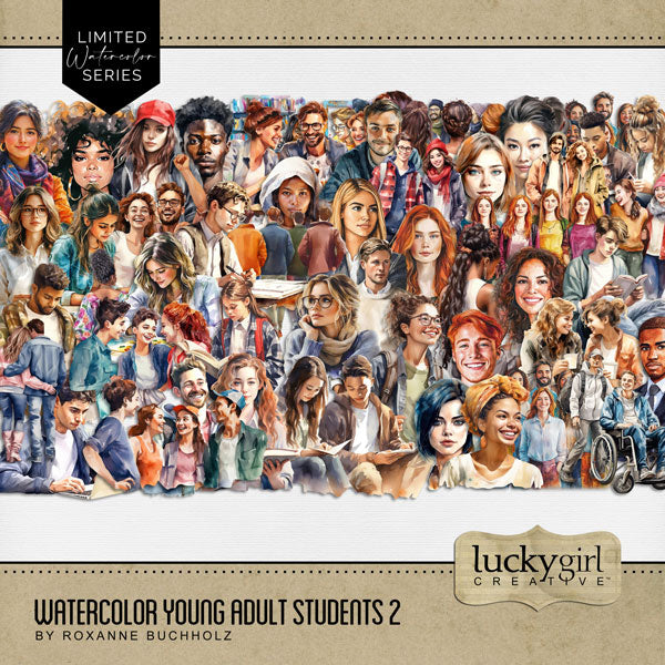 Watercolor Young Adult Students Digital Scrapbook Bundle