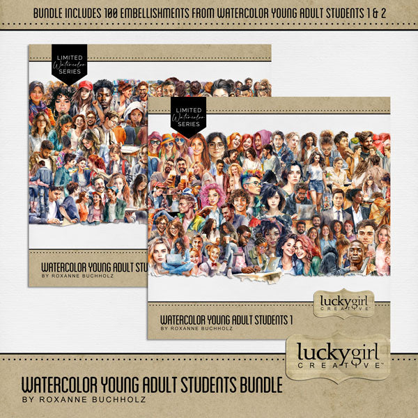 Watercolor Young Adult Students Digital Scrapbook Bundle