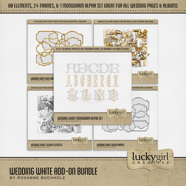 Wedding White Gold Frames Digital Scrapbook Kit