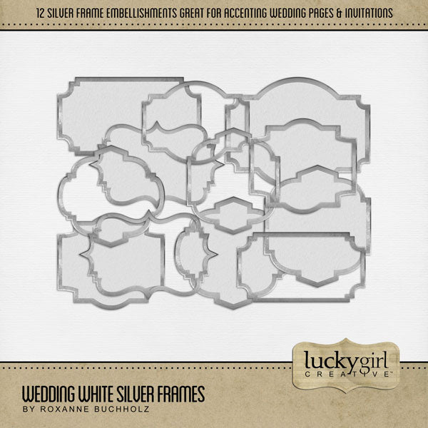 Wedding White Silver Frames Digital Scrapbook Kit