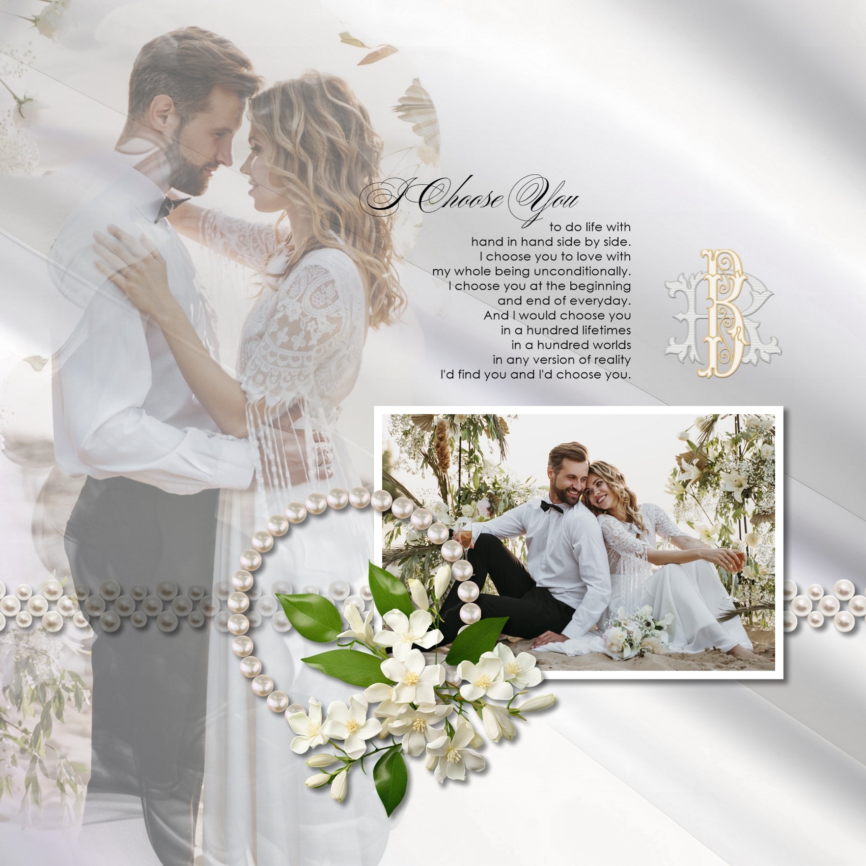 Wedding White Monogram Alpha Digital Scrapbook Kit