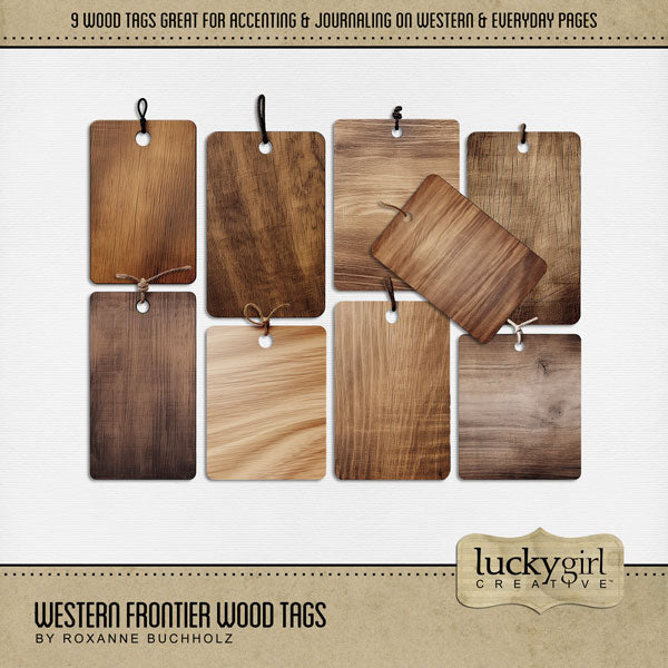 Add a touch of Wild West authenticity to your digital scrapbooking pages with these realistic wooden tags by Lucky Girl Creative digital art perfect for journaling. Great for travels to the Southwest (Arizona, Colorado, Utah, Nevada, New Mexico), cowboy and cowgirl dances and hoedowns, rodeo and ranch events, ghost towns, vacations to the desert, Mexico, and so much more!