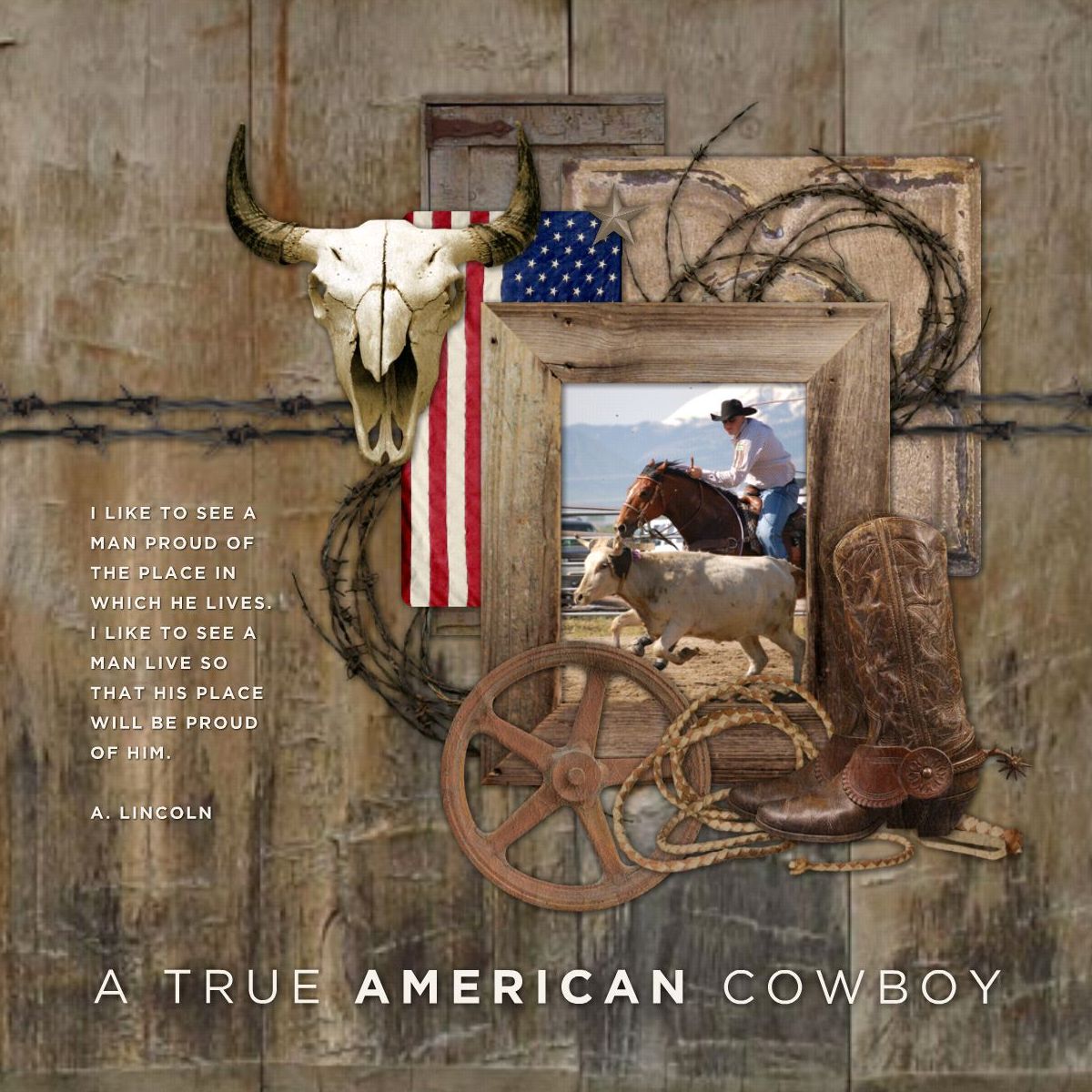 The most popular of all the Lucky Girl Creative digital art collections with its antique Western theme, the American Wild West Bundle is the perfect collection for all your rodeo and cowboy scrapbook pages, western websites, and other projects. The antique color palette features white-washed elements, rustic wood tones, metal pieces, and natural leather textures. The bundled kit combines 3 of the most popular Western themed collections to bring you the best value possible.
