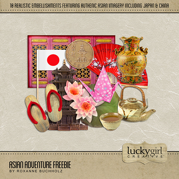 Adventure and explore through Asia with this beautiful and realistic free travel digital art kit, Asian Adventure Freebie Digital Scrapbook Kit. Whether you have taken a holiday to Japan or explored China, or are planning a vacation to Asia, this collection will authentically accent your photos.
