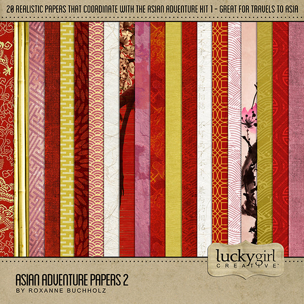 Adventure and explore Japan and China with this beautiful and realistic Asian travel digital art kit by Lucky Girl Creative filled with authentic embellishments and papers from Asia.