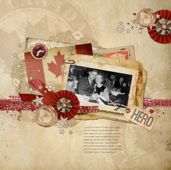 This wonderfully researched and executed two kit digital art bundle, Vintage Canadiana, is full of WWII-era memorabilia and other era-related images to help you illustrate your Canadian family history. This digital art collection is perfect for family keepsake albums, genealogy research, tributes to military veterans, and those that value Canada as it captures the sentiments of the time period. Vintage embellishments are mixed with modern word art.