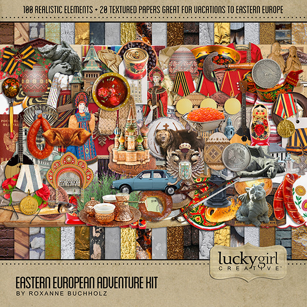 Adventure and explore through Eastern Europe with this beautiful and realistic travel bundle filled with authentic Eastern European digital art papers and embellishments by Lucky Girl Creative.