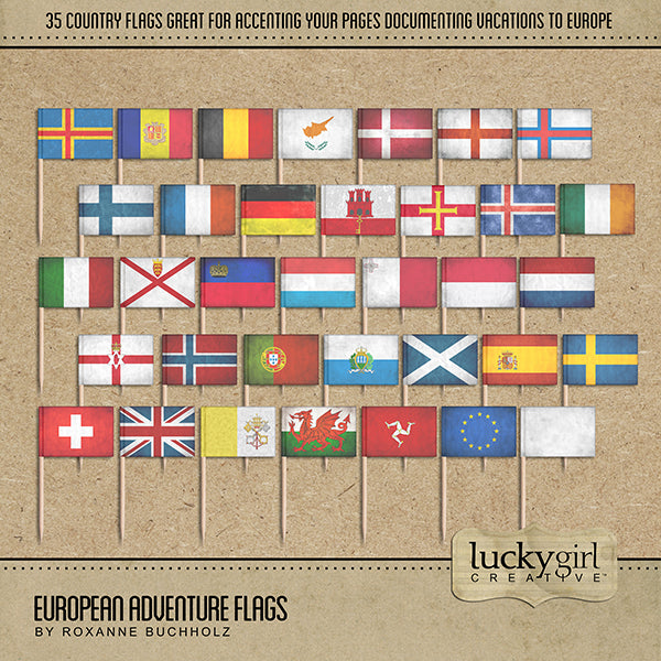 European Adventure Flags Digital Scrapbook Kit