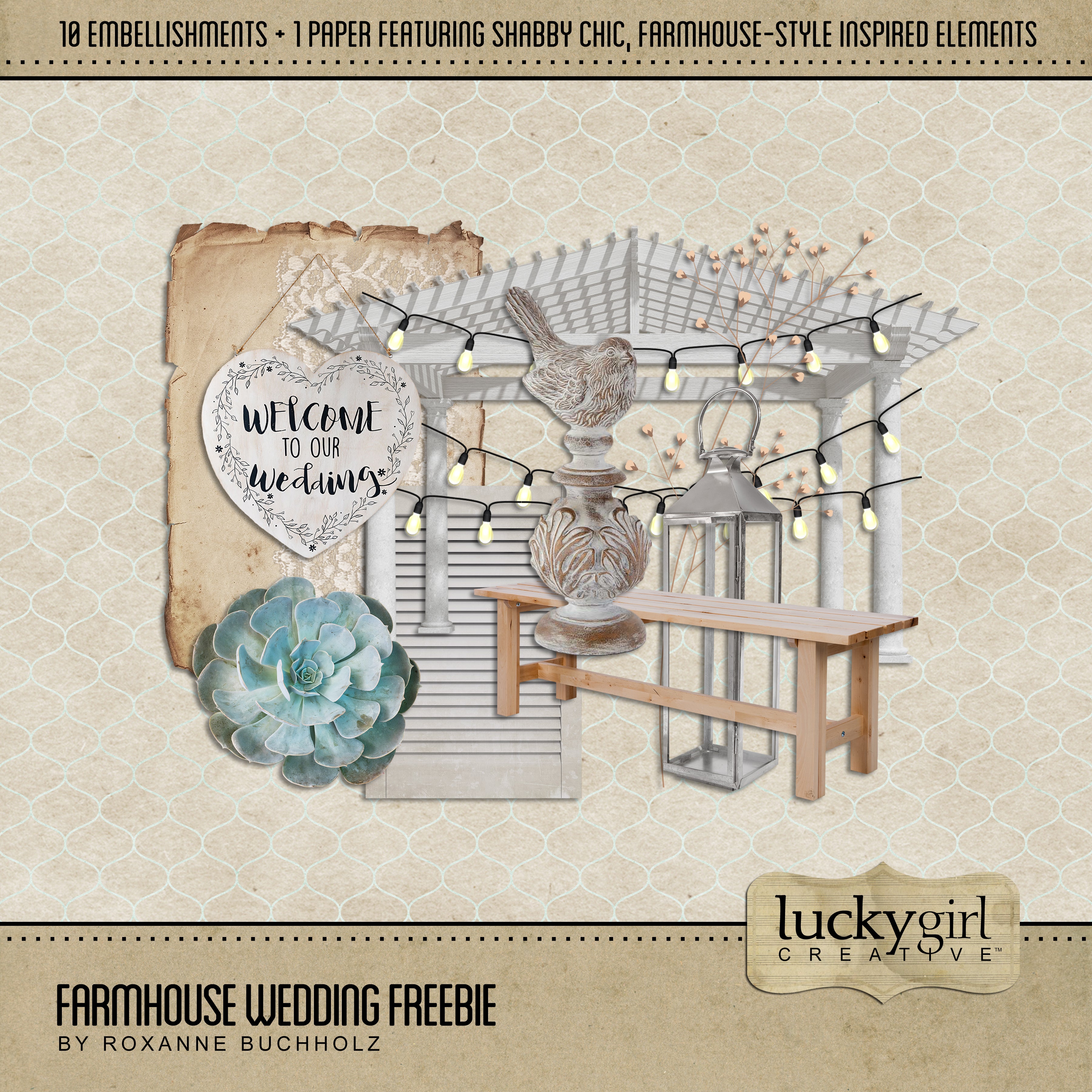 With the perfect touch of farmhouse and shabby chic, this free digital art kit is perfect for any outdoor wedding and lots of everyday moments, too.