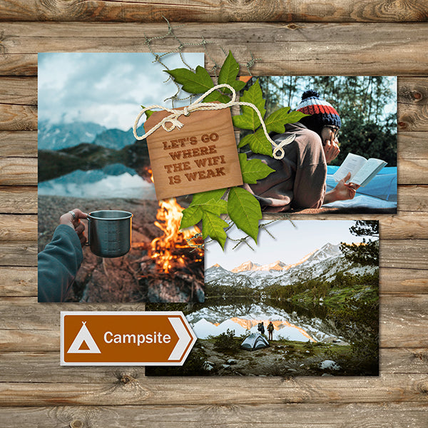 Designed with the avid camper in mind, these realistic digital art embellishments and papers by Lucky Girl Creative are perfect for accenting scrapbook pages and albums full of outdoor camping and nature fun.