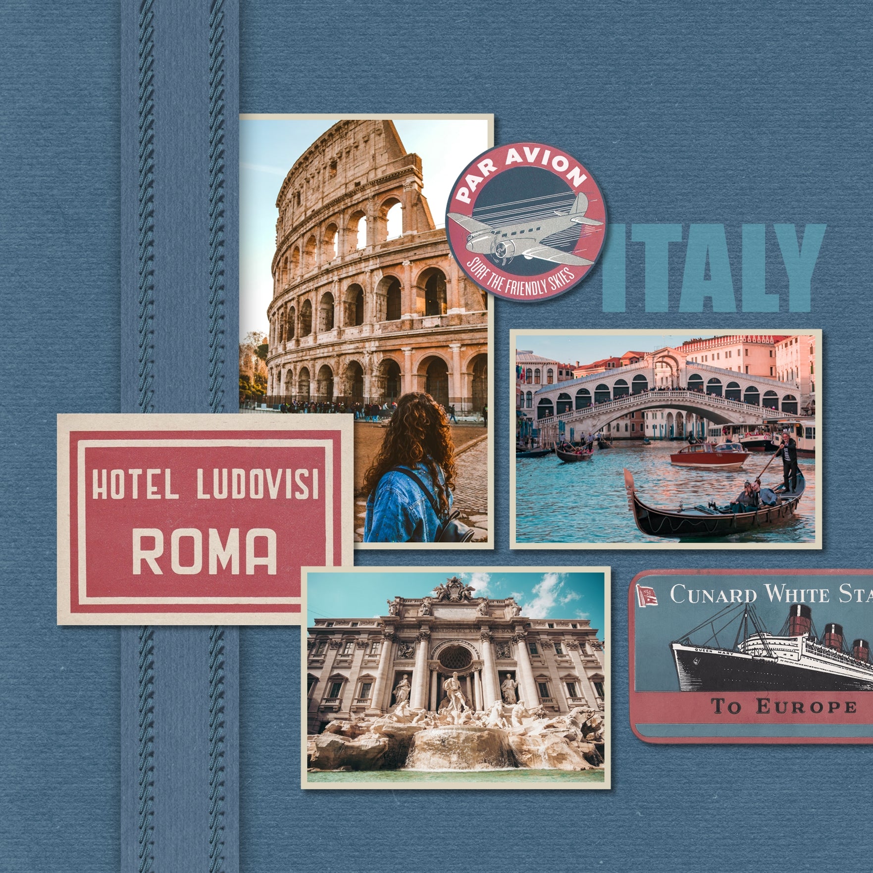 This digital art collection of vintage hotel luggage labels from around the world is the perfect addition to any travel pages.
