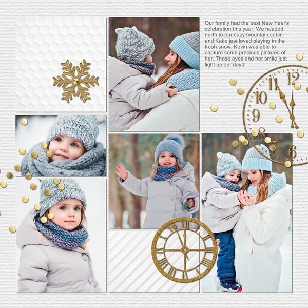 This gold and glitter themed digital scrapbooking collection is right on trend and perfect for the holiday season whether for Christmas, Hanukkah, or the holidays in general. All That Glitters Holiday Digital Scrapbook Kit features a photo-realist style that would appeal to anyone and will make the perfect holiday cards and scrapbooking pages.