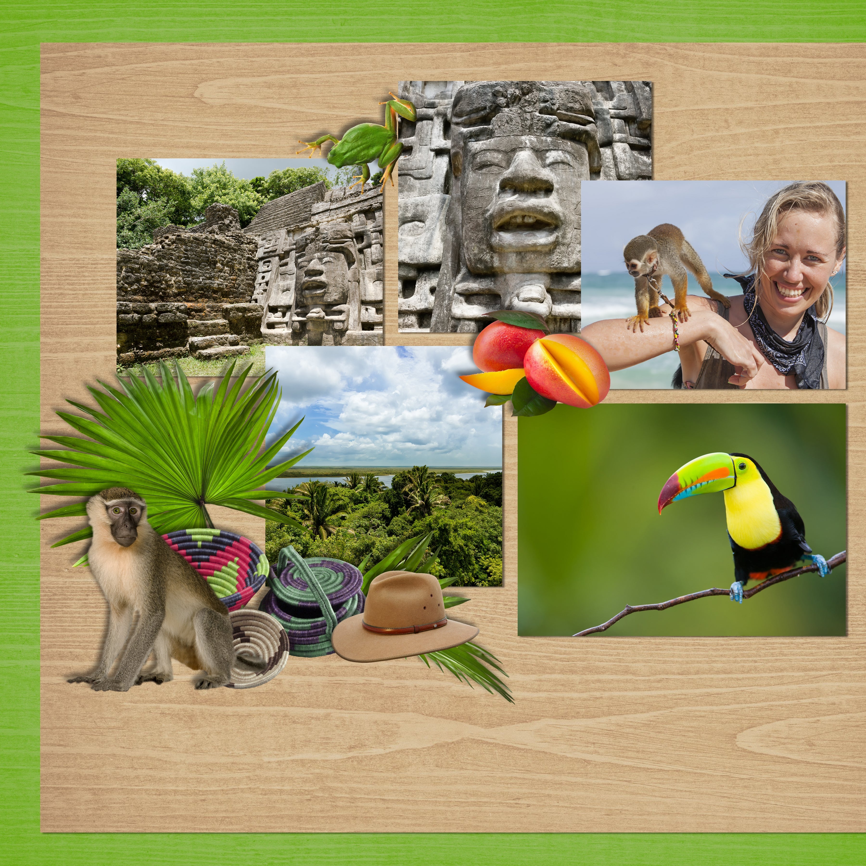 The Latin American Adventure Digital Scrapbook Kit is a diverse collection of digital art of Latin American embellishments, artifacts, and beautiful flora and fauna. If you have been meaning to document your memories from a trip to Central or South America or any of the Spanish/Portuguese speaking islands of the Caribbean, or are possibly planning a trip there soon, this collection is just what you need!