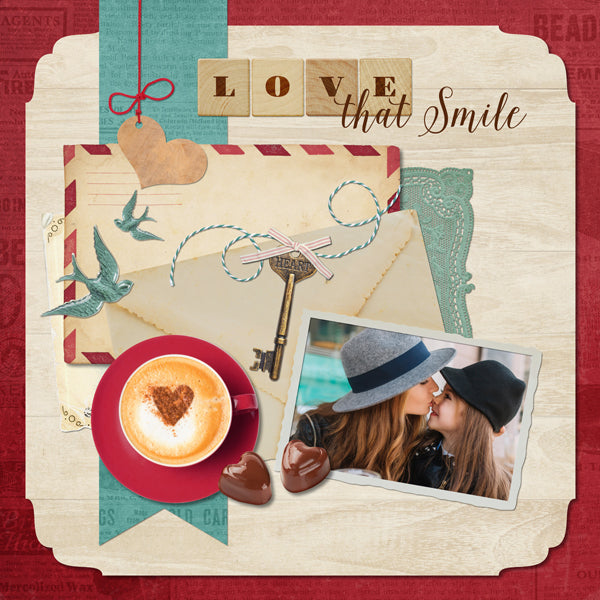 Filled with vintage digital art postcards, this Love Letter Postcards Digital Scrapbook Kit will help you document your love story or accent your Valentine's Day projects. In hues of pink, red, teal blue, and beige, this collection is filled with 12 antique postcards with distressed edges and corners.