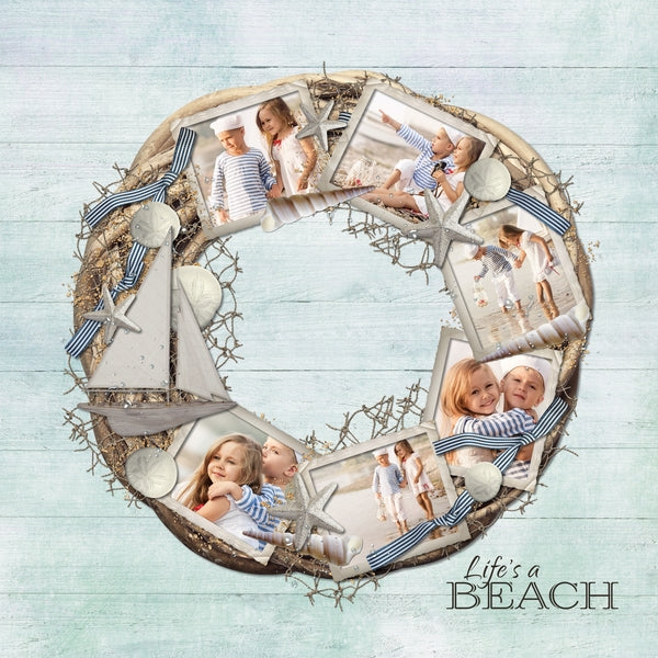 Featuring vintage inspired digital art papers with wood, linen, and sand textures, this Nostalgic Nautical Papers Digital Scrapbook Kit will help you document your beach vacation. Neutral colors with touches of soft green and blue will make any seaside adventure extra dreamy.