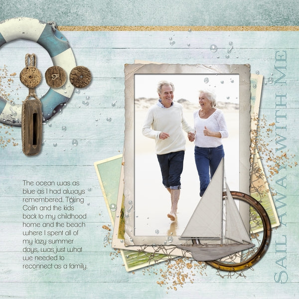 Featuring vintage inspired digital art papers with wood, linen, and sand textures, this Nostalgic Nautical Papers Digital Scrapbook Kit will help you document your beach vacation. Neutral colors with touches of soft green and blue will make any seaside adventure extra dreamy.